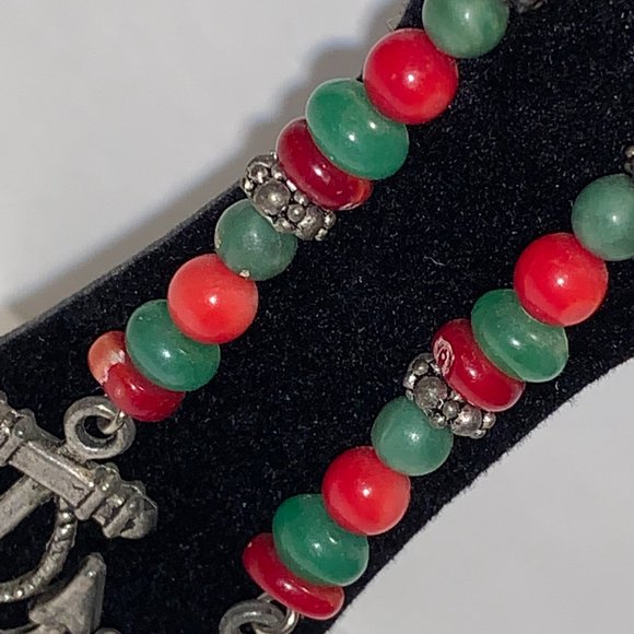 Red Coral and Aventurine Nautical Dangle Earrings - Picture 7 of 7